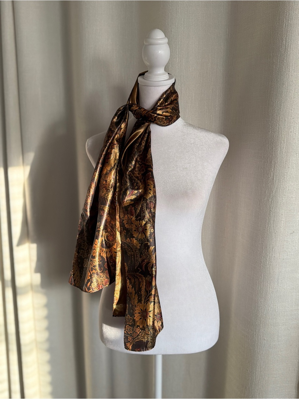 Silk-Feel Floral Paisley Scarf in Bronze and Black